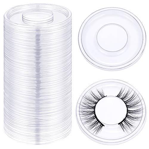 100 Pieces Round Eyelash Tray Holder Plastic Eye Lash Trays Lid for False Eyelash Storage Case Empty Holder Box Packaging Box Cosmetic Container (Transparent)