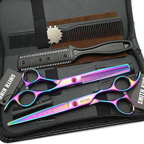 7.0 Inches Hair Cutting Scissors Set with Combs Lether Scissors Case,Hair cutting shears Hair Thinning shears For Personal and Professional (Rainbow)