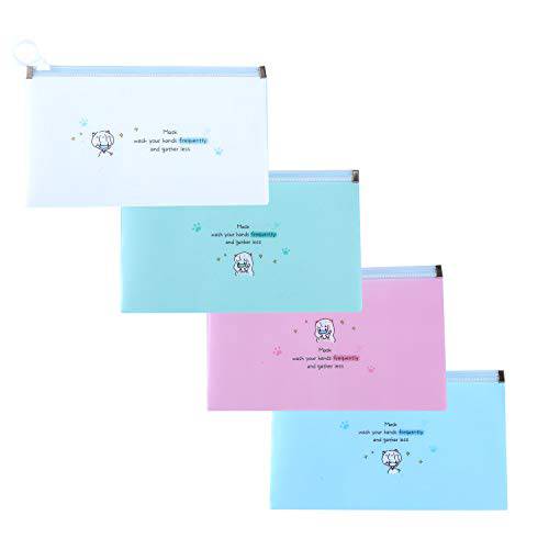Zipper Mask Organizer Storage Bag Envelope Letter Size Mask Covers Container Portable Organizer for School Office Supplies Set of 4 in 4 Assorted Colors Blue Pink Clear Green 8.7 x 5 inches