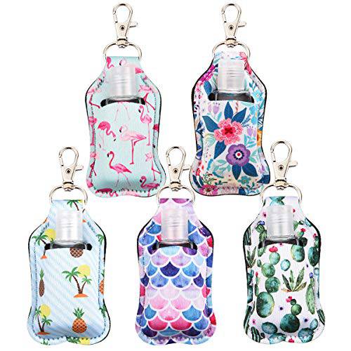 Portable Travel Bottles, 5PCS Hand Sanitizer Holder Leakproof Refillable Empty Bottles with Flip Cap for Shampoo Body Wash Liquids Squeezable Bottles for Outdoor Activities, School (Style D)