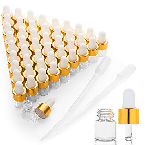 Rocinha 50 Pcs Sample Dropper Bottles, Clear Mini Dropper Bottles with Small Liquid for Essential Oils Sample Cosmetic Perfume Traveling