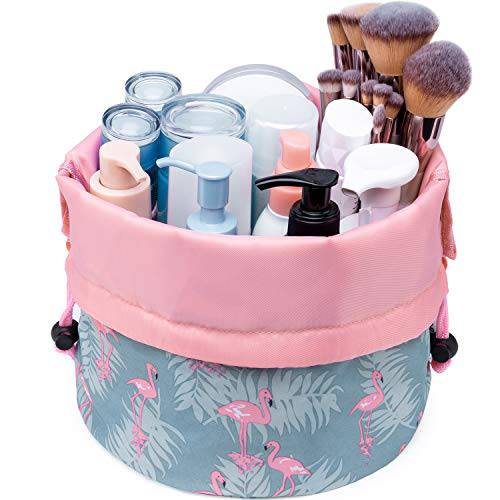 Barrel Drawstring Makeup Bag Travel Cosmetic Bag Large Toiletry Organizer Waterproof for Women and Girls (Large, Flamingo)