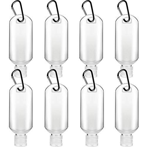 VHOPMORE 8 Pcs Travel Size Bottles with Keychain Hand Sanitizer Holder, 2 oz Portable Plastic Small Empty Bottles Leakproof Refillable Squeeze Containers for Backpack