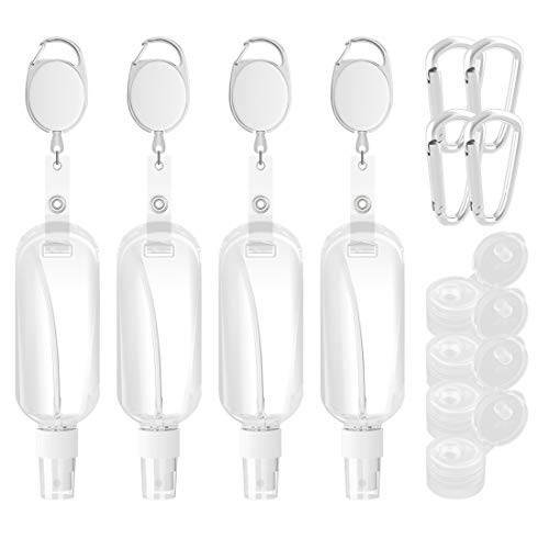 LinkIdea 1.7 oz Empty Hand Soap Bottles, Portable Travel Plastic Bottles, Fine Mist Spray Bottle, Reusable Squeezable Leak Proof Toiletries Container with Keychain & Stretchable Lanyard (4 Pack)