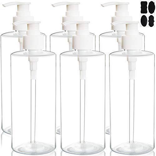 Youngever 6 Pack Clear Plastic Pump Bottles 16 Ounce, Empty Pump Bottles for Shampoo, Pump Bottles Bottles for Cleaning Solutions