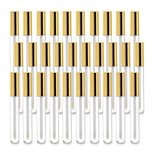 Vumdua 30 Pcs 10ml Empty Lip Gloss Tubes Containers, Refillable Lip Balm Bottles for DIY Makeup Such as Lip Samples, Homemade Lip Balm (Gold)