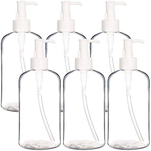 Youngever 6 Pack Plastic Pump Bottles 12 Ounce, Refillable Plastic Pump Bottles with Travel Lock (Clear)