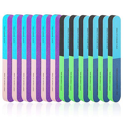 12 PCS 7 Way Nail File and Buffer Block, YIMICOO Professional Manicure Tools 7 Steps Emery Boards for Women Girls