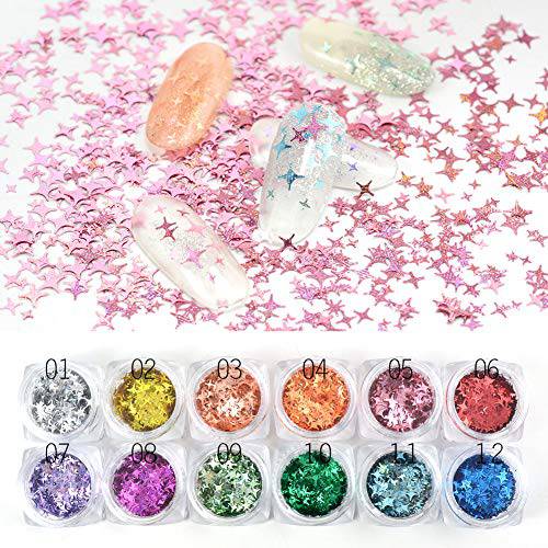 Maple Leaf Glitter Nail Art Sequins, 3D Holographic Fall Leaves Flakes Paillettes Designs Manicure Tips Nails Glitter Autumn Leaf Nail Decorations 12 Colors