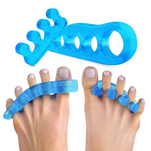 5 STARS UNITED Toe Separators - Overlapping Hammer and Crooked Toe Straighteners - X-Large - Stretchers Spacers for Pedicure - 2 Pairs - Open-Top and Loop Dividers - Fits Men and Women - Blue