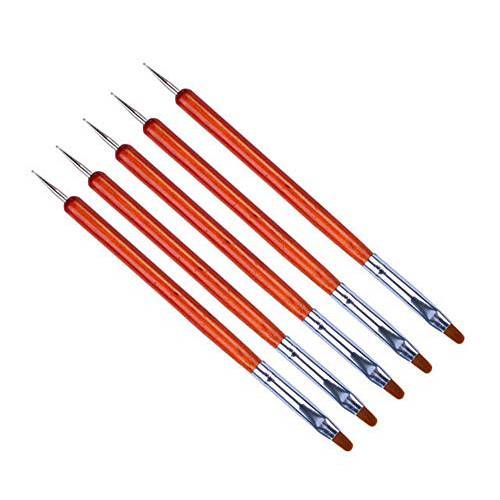 NEJLSD 5Pcs Gel Acrylic Nail Brush Dotting Painting Pen Dual-Ended 2 IN 1 Design Nail Art Tips Builder Brush Pen for Professional Salons and Home DIY Nail Art (Red)