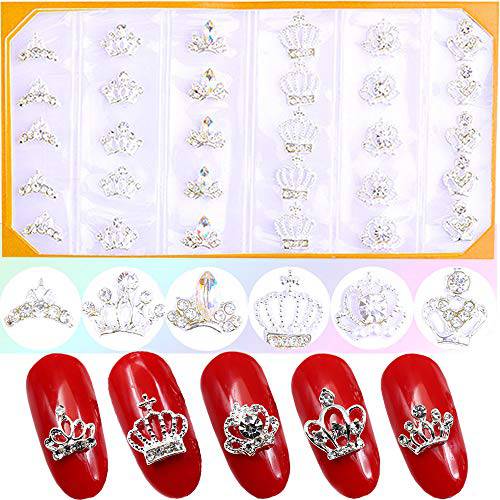 30pcs Nail Charms Decoration 3d Metal Silver Crown Nail Studs Gold Nail Alloy Decorations DIY Gem Jewel Charms Accessories Supplies（Crown）