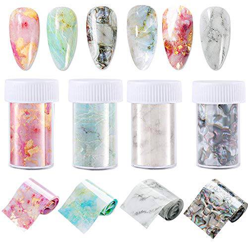 Marble Nail Foil Transfer Sticker, Marble Nail Art Stickers Nail Foils Decals for Women Fingernails Toenails Manicure Nail Art Designs Decorations (4 Boxes )