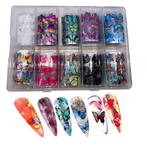 Butterfly Nail Foil Nail Art Sticker Nail Decal Flower Transfer Starry Sky Paper Colorful Nail Transfer Foils for Women Girls Fingernails Toenails Decorations