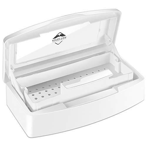 Plastic Sterilizing Tray-Tool Sterilization Box,Clean Sterilizer Box Storage Organizer for Nail,Tweezers,Hair Salon,Spa & Cutter Manicure Equipment-Clear Lid (white)