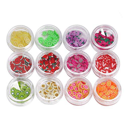 12 Box Fruit Nail Art Slices, Mini 3D Fruit Fimo Slices Charms for Nails Craft Lip Gloss Decorations