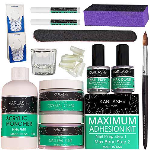 Karlash Professional Acrylic Nail Kit System STUDENT KIT( No MMA Liquid Monomer 4 oz, Clear Acrylic Powder 2oz , Natural Pink Acrylic Powder 2oz , Nail Bond, Acrylic Nail Brush)