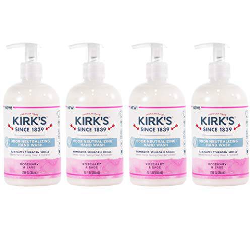 Kirk’s Odor-Neutralizing Clean Hand Soap Castile Liquid Soap Pump Bottle | Moisturizing & Hydrating Kitchen Hand Wash | Rosemary & Sage Scent | 12 Fl Oz. Bottle | 4-Pack