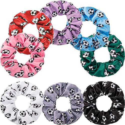 WILLBOND 8 Pieces Soccer Hair Scrunchies Soccer Hair Ties Elastic Soccer Hair Bands Soccer Girl Gifts Ponytail Holders Sport Hair Accessories for Girls Women Players Coaches Teams