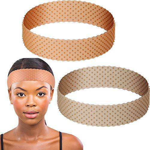 2 Pieces Silicone Wig Grip Band Adjustable Silicone Wig Headband No Slip Wig Bands Seamless Wig Holder for Men Women Sports Yoga (Light Brown, Dark Brown)