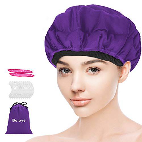 Flaxseed Deep Conditioning Heat Cap - Boloye Cordless 100% Safe Microwave Hot Cap for Natural Curly Textured Hair Care, Drying, Styling, Curling, Universal size (10 PCS One-time shower cap) (Purple)