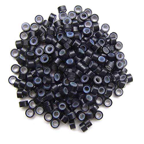 NIACONN 1000pcs Micro link Beads 5mm for Hair Extensions, Silicone Lined Beads Micro Link Rings Hair Extensions Tool - Black