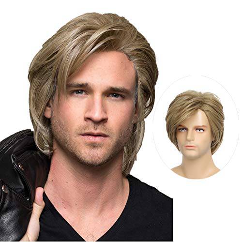 Swiking Men Wigs Blonde Layered for Male Guy Short Fluffy Natural Hair Synthetic Halloween Cosplay Costume Party Full Wigs (Blonde)