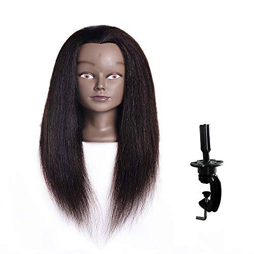 LuAiJa 100% Real Hair Mannequin Head Hairdresser Training Head Manikin Cosmetology Doll Head（Black Mannequin Real Hair Head）