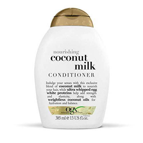 OGX Nourishing + Coconut Milk Moisturizing Conditioner for Strong & Healthy Hair, with Coconut Milk, Coconut Oil & Egg White Protein, Paraben-Free, Sulfate-Free Surfactants, 13 fl oz