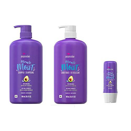 Aussie Moist Shampoo and Conditioner, 29.2 Ounce Pump Each, Plus 3 Minute Miracle Moist, 8 Ounce