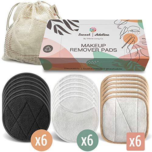 Sweet Adeline Reusable Makeup Remover Pads -18 pcs + Laundry Bag + Gift Box | Reusable Cotton Rounds | Reusable Cotton Pads for All Skin Types | Organic Reusable Facial Rounds | Makeup Eraser
