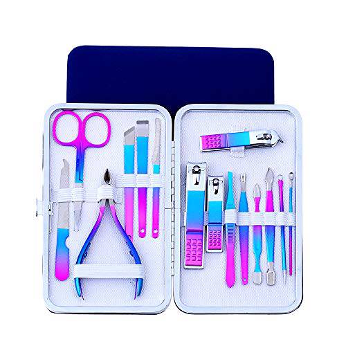 SHICEN Manicure Set Professional Nail Clippers Kit Pedicure Care Tools, Professional Women Grooming Kit 15Pcs, Great Gift（Colorful）