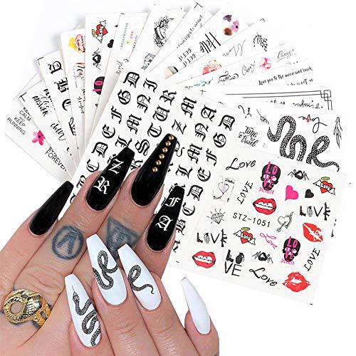 Nail Art Stickers Decals Nail Foil Art Supplie Nail Accessories Street Fashion Python Cool Letter 16 Designs Nail Water Transfer Halloween Nail Stickers Cosplay Decoration Acrylic Nail Art