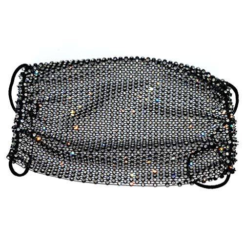 Rhinestone Mask Lady Cosplay Belly Dance Jewelry Veil Halloween Dance Play Accessories Sparkly Rhinestone Mesh Mask Chain Crystal Masquerade Masks Ball Party Nightclub Face Necklace Black
