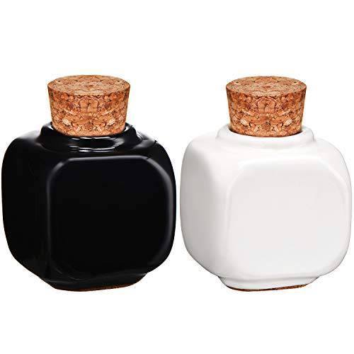 2 Pieces Porcelain Material Dappen Dish with Soft Wooden Cap Porcelain Dappen Cup Acrylic Liquid Powder Container Holder for Nail Design Tools, Black and White