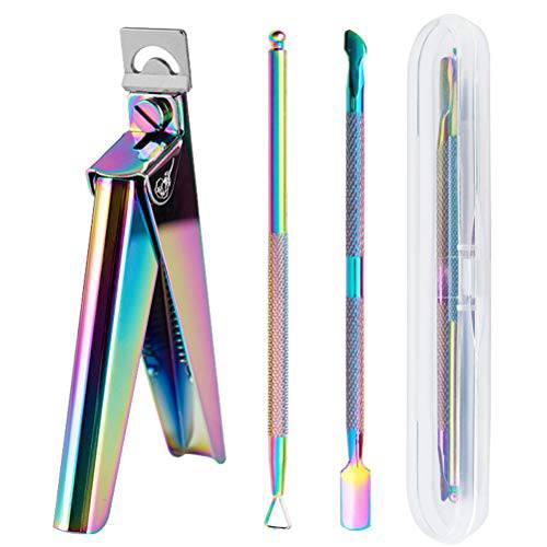 Professional Acrylic Nail Tips Clippers, Nail Tip Cutter with Cuticle Pusher Peeler for Acrylic Nails Pedicure Sharp Home DIY Use (Rainbow Color)