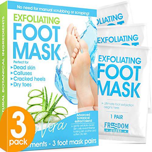 Foot Peel Mask (3 Pairs), Foot Mask with Aloe Vera, Exfoliating Foot Peel - Dead Skin Remover for Feet, Foot Exfoliator, Disposable Feet Peeling Mask, Callused Foot Mask Peel, Foot Peeling Mask