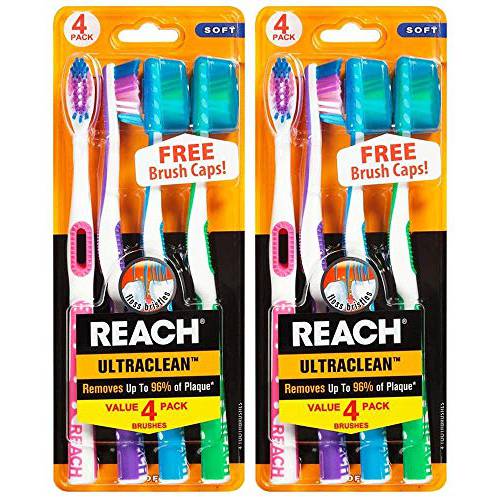 Reach Ultra-Clean Floss Bristles Soft Toothbrush, Assorted Colors, 4 Count (Pack of 2) Total 8 Toothbrushes