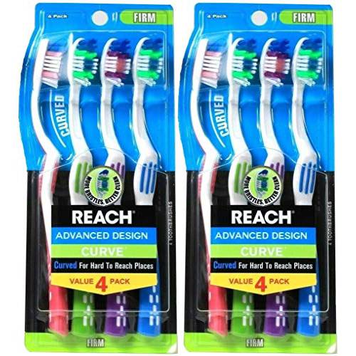 Reach Advanced Design Curve Firm Toothbrushes, 4 Count (Pack of 2) Total 8 Toothbrushes, Colors May Vary