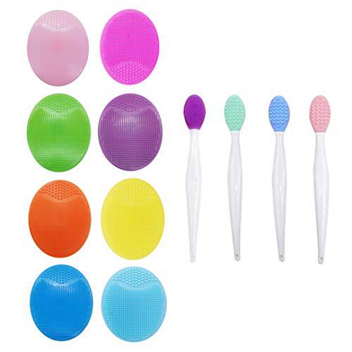 OBSGUMU Silicone Facial Cleansing Brush,8pcs Manual Face Scrubber,Exfoliating Brush and Facial Pore Cleansing Pad for Face Massage or Removing Blackhead and 4 pcs Lip Scrub Brush,Anti-Aging