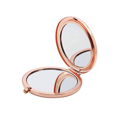 HREW Magnifying Compact Mirror for Purses with 2 x 1x Magnification, Folding Mini Pocket Double Sided Travel Makeup Mirror,Perfect for Purse, Pocket and Travel (Rose Gold)