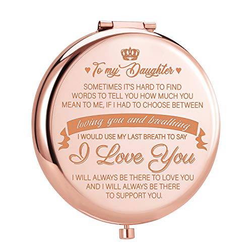ElegantPark Birthday Gifts for Daughter from Mom Dad Engraved Compact Mirror for Purse Personalized Christmas Graduation Gifts for Daughter Small Pocket Travel Makeup Mirror Rose Gold