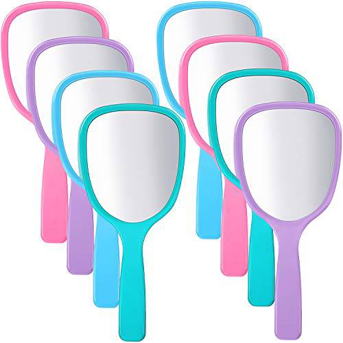 Small Handheld Hand Mirror Compact Travel Makeup Mirror Handheld Cosmetic Mirror with Handle Personal Mirror Portable Vanity Mirror 3.15 Inch Wide, 7.09 Inch Long (Blue, Green, Pink, Purple,8 Pieces)