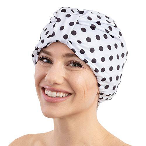 Polka Dot Elegant Reusable Shower Cap for Women Long Hair - [ 2021 Upgrade ] Waterproof Shower Cap | Shower Caps for Women Reusable | Large Shower Cap | Hair Shower Cap | Showercap | Shower Hair Cap