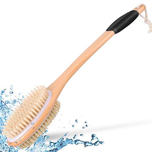 KIPRITII Ergonomically Back Scrubber for Shower,Double-Sided Back Brush Long Handle for Shower, Wet & Dry Brush for Cellulite and Lymphatic (Black)