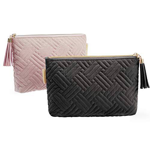 BAGSMART Cosmetic Pouch, Makeup Pouch Set,2 Pcs Small Makeup Bag for Purse,Travel Cosmetic Bag for Makeup Brushes Lipsticks Electonic Accessories, Pink+Black