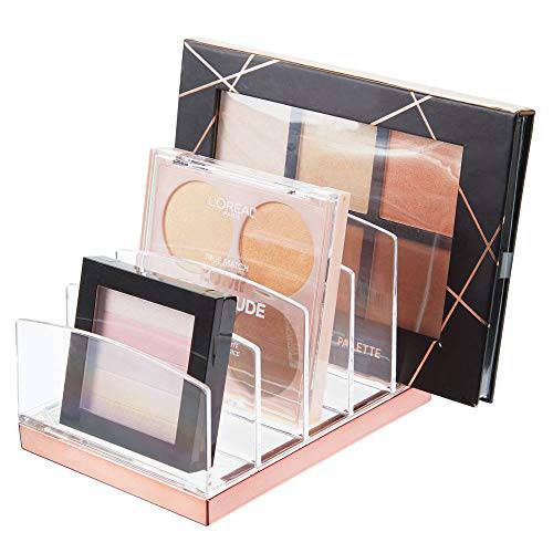 mDesign Plastic Makeup Organizer for Bathroom Countertops, Vanities, Cabinets: Cosmetics Storage Solution for - Eyeshadow Palettes, Contour Kits - 5 Sections - Lumiere Collection - Clear/Rose Gold