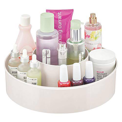 mDesign Plastic Lazy Susan Round Turntable Storage Tray - Rotating Organizer for Makeup, Cosmetics, Nail Polish, Vitamins, Shaving Kits, Hair Spray, Medical Supplies, First Aid - Light Pink/Blush