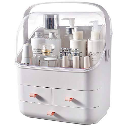 SUNFICON Makeup Organizer Holder Cosmetic Storage Box with Dust Free Cover Portable Handle,Fully Open Waterproof Lid, Dust Proof Drawers,Great for Bathroom Countertop Bedroom Dresser