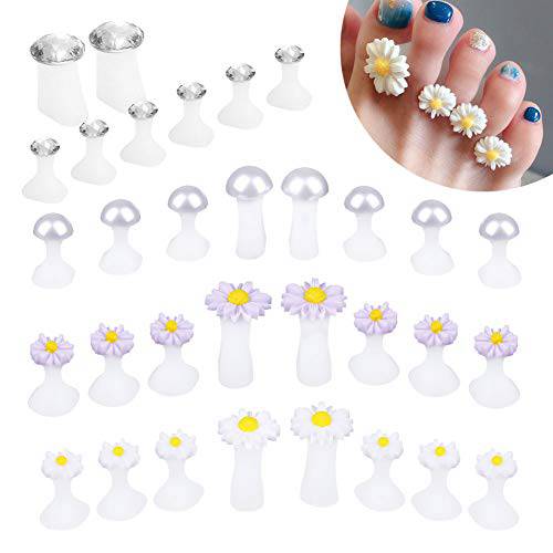 Toe Separators for Nail Polish, 4 Set Toe Spacers for Feet Apply Nail Polish During Pedicure (White Chamomile, Purple Chamomile, Water Drops, Pearls)